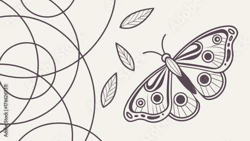 Elegant Butterfly in Nature's Embrace: A beautifully illustrated butterfly with intricate patterns soars through an elegant environment, symbolizing freedom and transformation. 