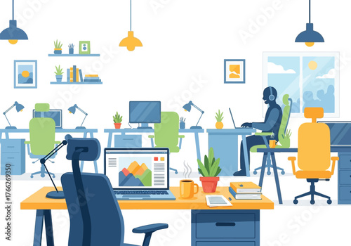 Aesthetic Flat illustration of Office Workplace Graphic