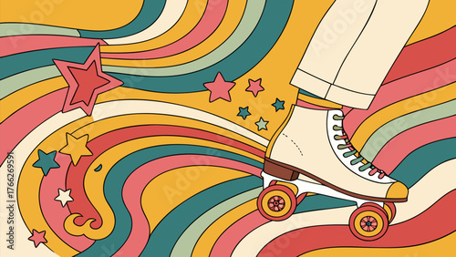 Retro Roller Skate: A vivid illustration of a roller skate against a vibrant retro backdrop, capturing the essence of nostalgia and the carefree spirit of skating.