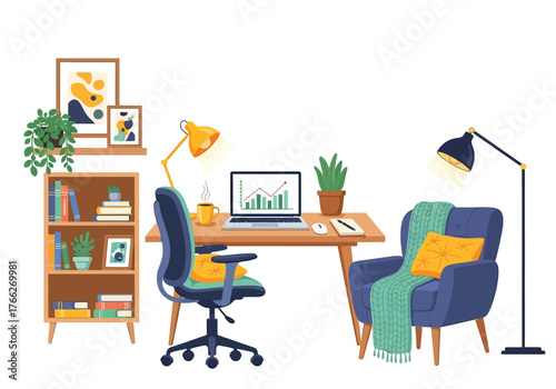 Aesthetic Flat illustration of Office Workplace Graphic