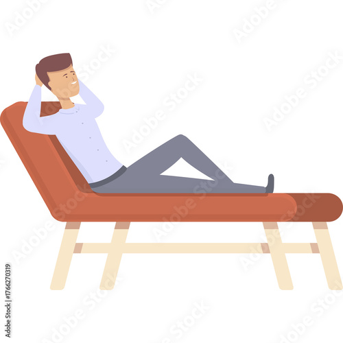 Man Relaxing on a Chaise Lounge Chair with Hands Behind Head in Casual Attire and Transparent Background