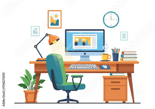 Aesthetic Flat illustration of Office Workplace Graphic