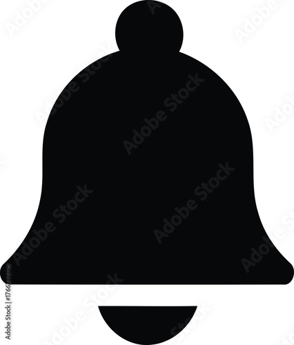 Simple black silhouette of a bell icon on a white background