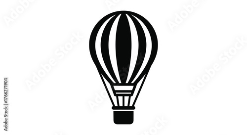 A classic hot air balloon rendered in a bold black silhouette against a white background symbolizing adventure and travel silhouette