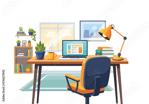 Aesthetic Flat illustration of Office Workplace Graphic