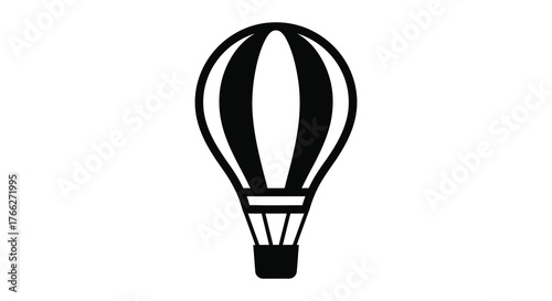 Isolated black and white striped hot air balloon silhouette against a white background for travel and adventure concepts silhouette