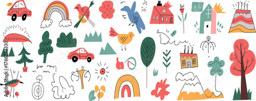 Cute childish doodles with nature theme
