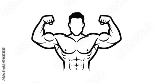 Muscular man flexing biceps and showing abdominal muscles in a powerful silhouette pose