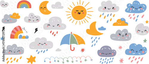 Cute cartoon weather pattern sky elements