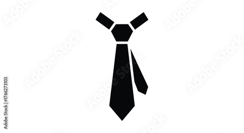 A classic business necktie rendered in a stark black silhouette against a clean white background symbolizing formality and professionalism silhouette