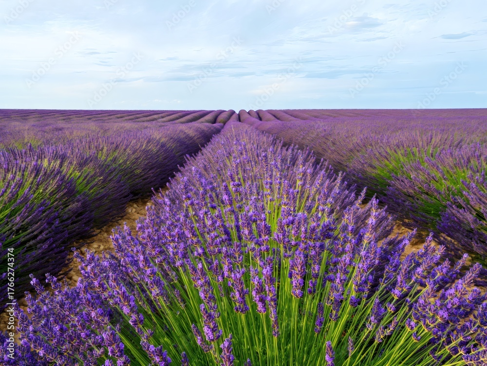 Fototapeta premium Lavender Field in Provence Aromatic Purple Hues Under Blue Sky