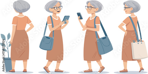 Young woman model in different fashion poses wearing a dress while shopping with