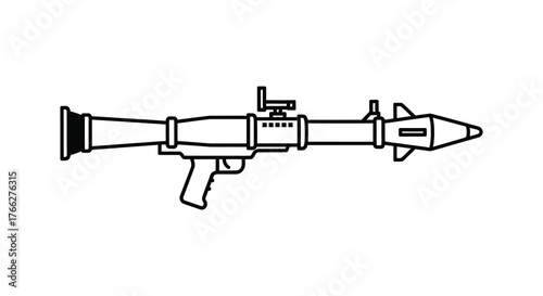 Iconic silhouette of a rocket propelled grenade launcher weapon for military and combat themes