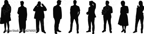 Silhouette business people standing, teamwork and communication, confident professionals group, modern office diversity, leadership, collaboration, unity, equality, success, corporate concept