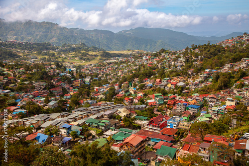 Valley of Colors - colorful Stobosa hillside. Massive artwork made up of a tightly packed cluster of hillside homes painted in bold colors. La Trinidad, Benguet, Baguio, Philiphines