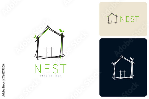 Nest logo. has a house shape with irregular strokes