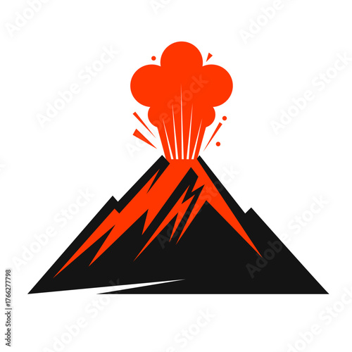 Volcano eruption volcanic explosion flat vector logo icon