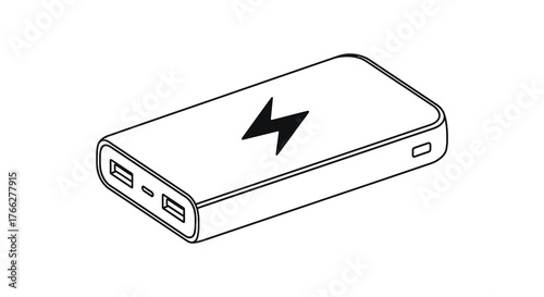 Hand drawn sketch of a portable power bank with a lightning bolt symbol indicating charging power silhouette