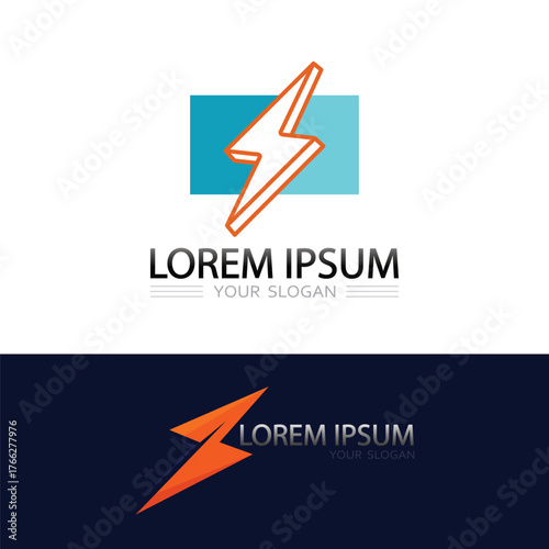 Power electricity flash icon logo design concept with bright thunder elements