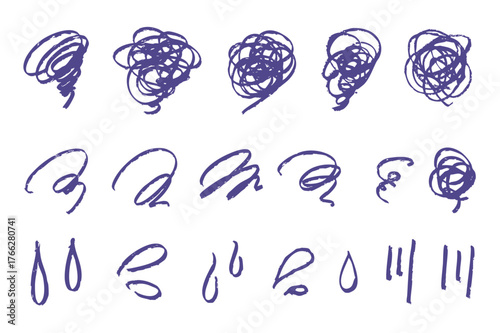 もやもや、不安、焦り、ストレスの手書きイラスト  紫