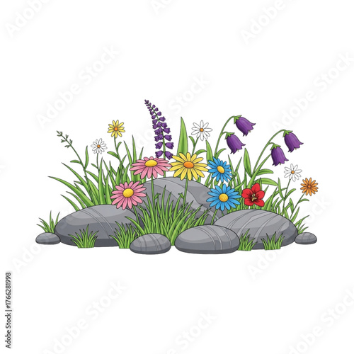Beautiful flowers and stones