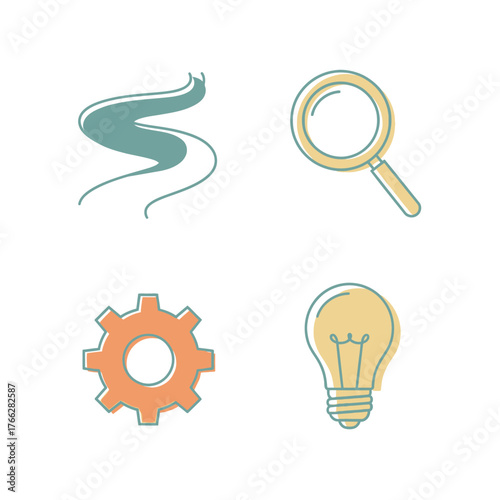 Abstract concept icons representing journey search process and ideas.