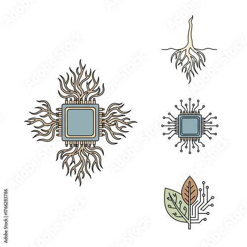 Biotechnology and Green Technology Concepts Blending Nature and Electronics.