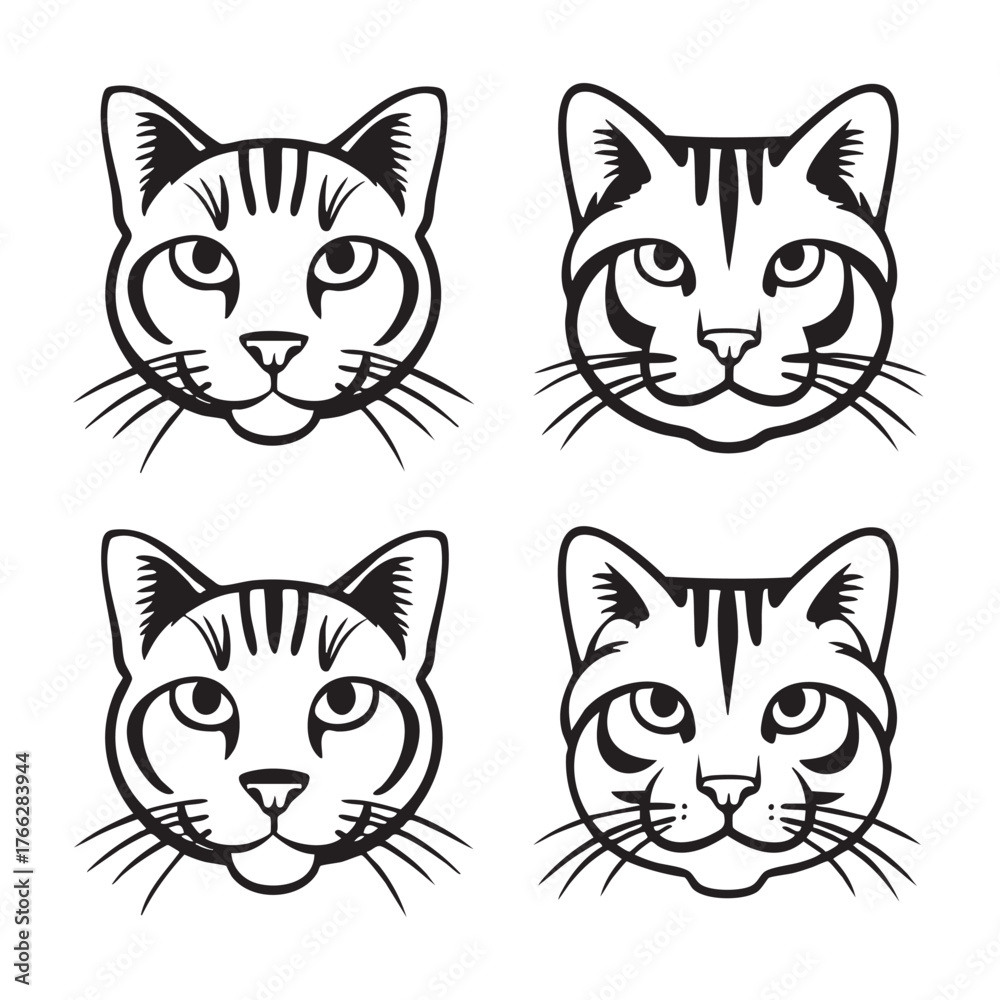 Obraz premium Cute Cat Silhouette Vector Set