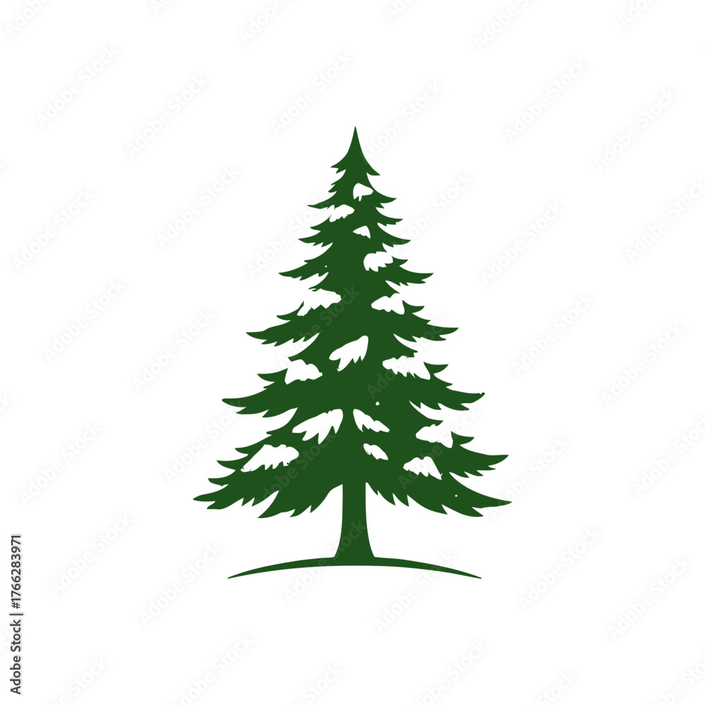 Obraz premium A stylized evergreen tree, rendered in a single shade of green, stands against a stark white background.