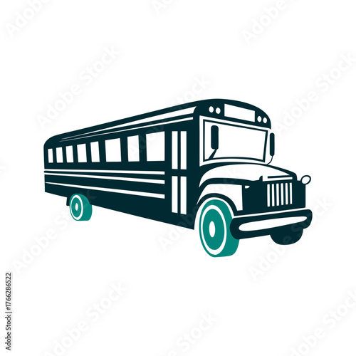Stylized School Bus Illustration Design A canary yellow school bus sits empty on a goldenrod plane