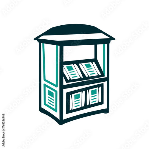 Minimalist Newsstand Icon, Teal and White A pearl white city hall dome rises on an alabaster background