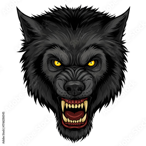 Wallpaper Mural Fierce black wolf snarling with glowing yellow eyes, powerful predator ready to strike Torontodigital.ca