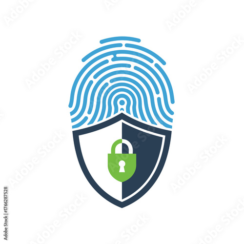Secure identity and data protection with a digital fingerprint and shield icon