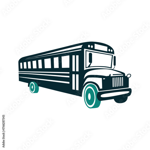 Stylized School Bus Illustration Design A canary yellow school bus sits empty on a goldenrod plane
