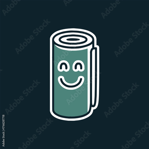 A cartoon roll of material with a smiling face on it against a dark blue background illustration