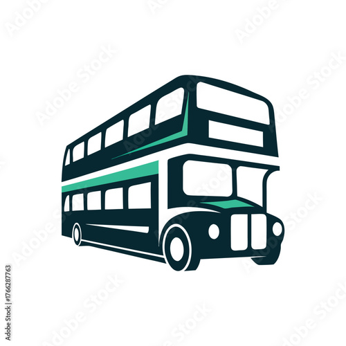 Modern Double Decker Bus Vector Illustration A crimson red double decker bus halts on a scarlet plane