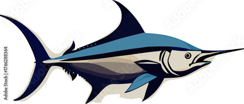 Stylish Graphic Flat Design of Blue Marlin Sea Creature Icon