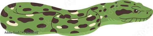 Flat Cartoon Style Green Spotted Snake Side View Isolated Clipart