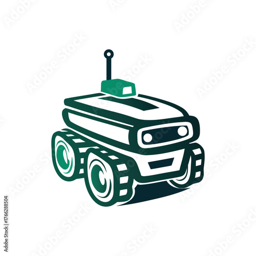 Delivery Robot Icon, Autonomous Vehicle Illustration A chocolate brown delivery robot rolls slowly on a cocoa surface