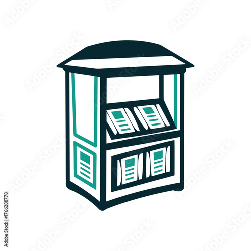 Minimalist Newsstand Icon, Teal and White A pearl white city hall dome rises on an alabaster background