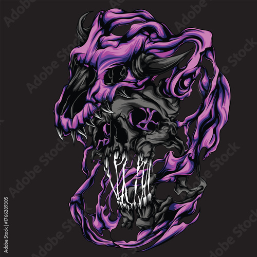 illustration skull and satan