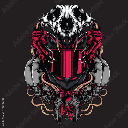 illustration skull and satan