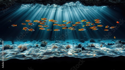 Futuristic Underwater Cityscape with Modern Architecture and Vibrant Marine Life