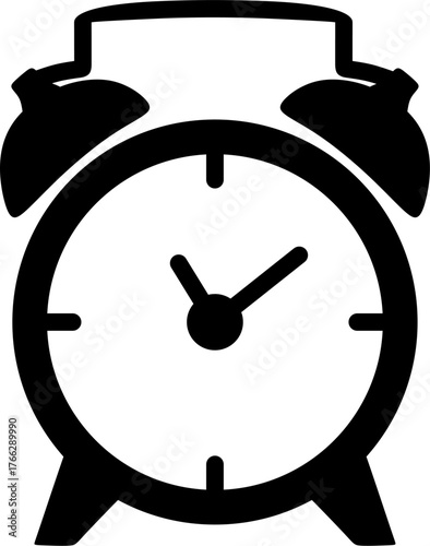 Alarm clock black icon – minimalist classic alarm vector illustration