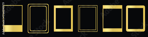 Golden frame set. Set of picture frame with golden borders. Gold photo frames on black background. Gold frame template. Vector illustration.
