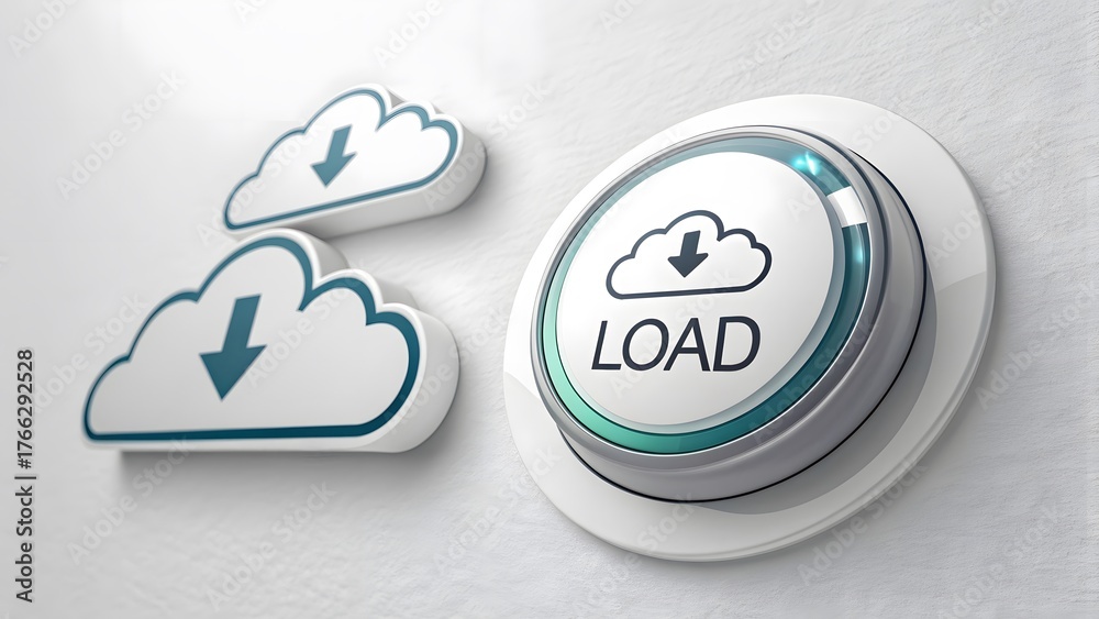 Fototapeta premium Cloud storage button with download icons on a textured wall