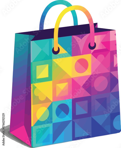 Colorful geometric shopping bag illustration for retail and business promotion