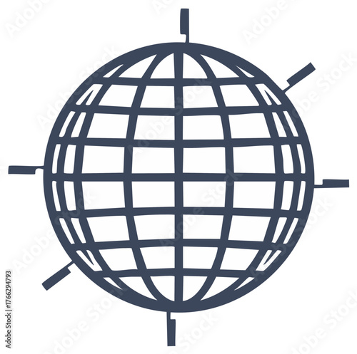 Globe with Compass Points, Vector Graphic Illustration, Navigation Symbol