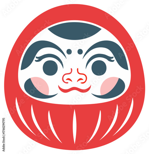 Traditional red Daruma doll illustration on white. A cultural japanese object for wishes and luck.
