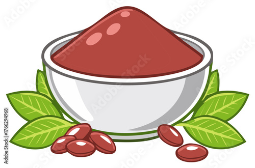 Healthy Bowl with Acai Pulp, Leaves, and Seeds. Rich in Nutrients.